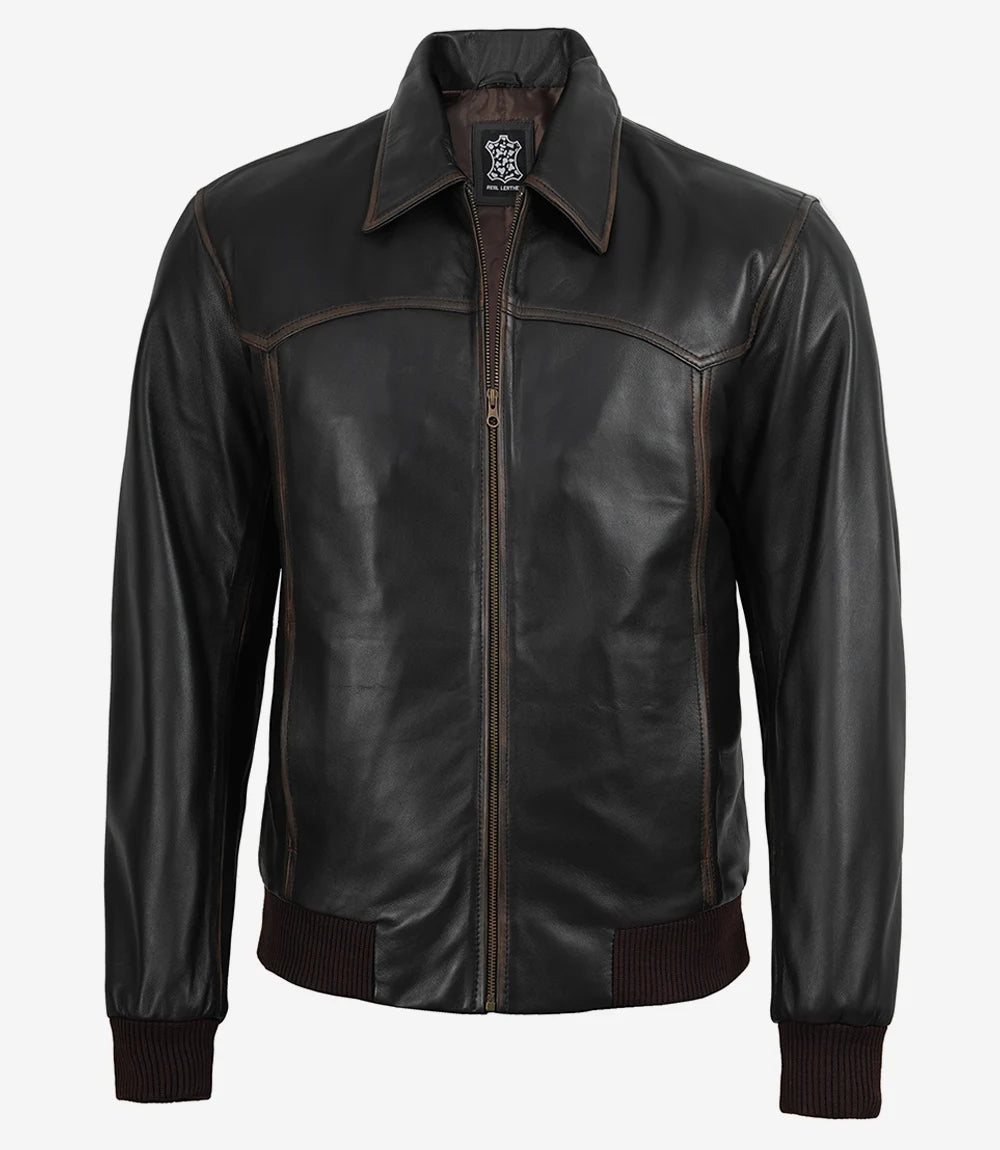 Veste en cuir noir style motard pour homme