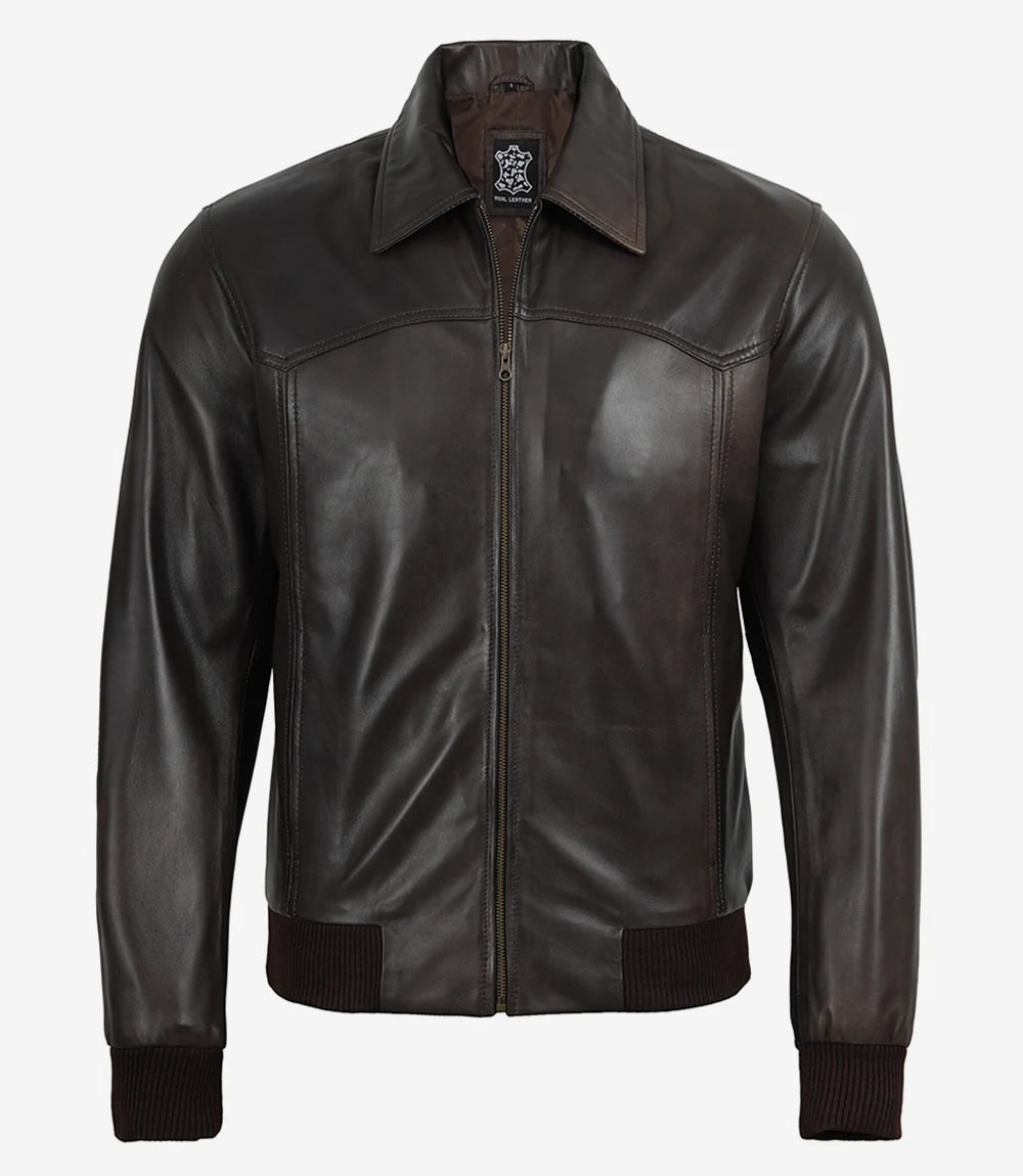 Veste en cuir noir style motard pour homme