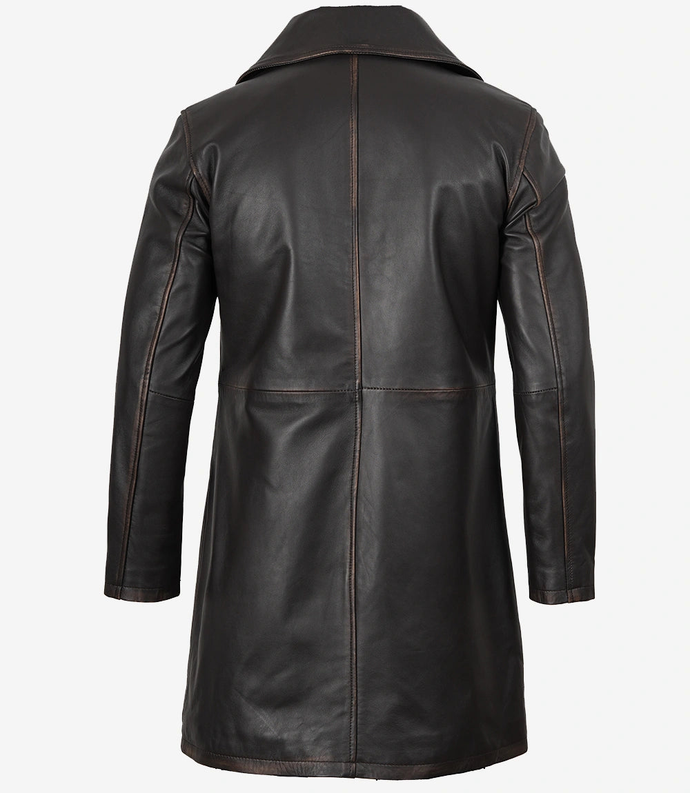 Manteau de voiture marron vieilli en cuir véritable pour homme