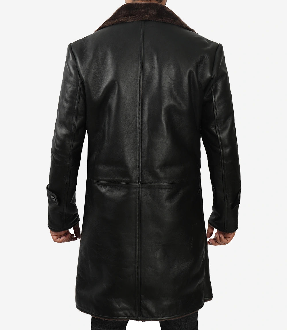 Mens Shearling Lined 3 4 Length Leather Coat