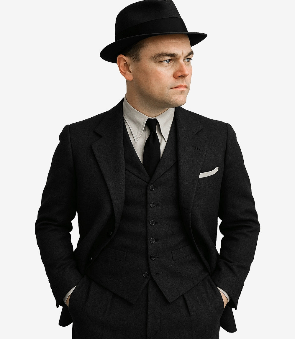 Men's Black Wool 3-Piece Suit — Notch Lapel, 1920s Style