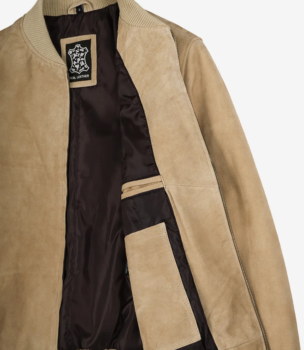 Blouson aviateur en daim camel pour homme