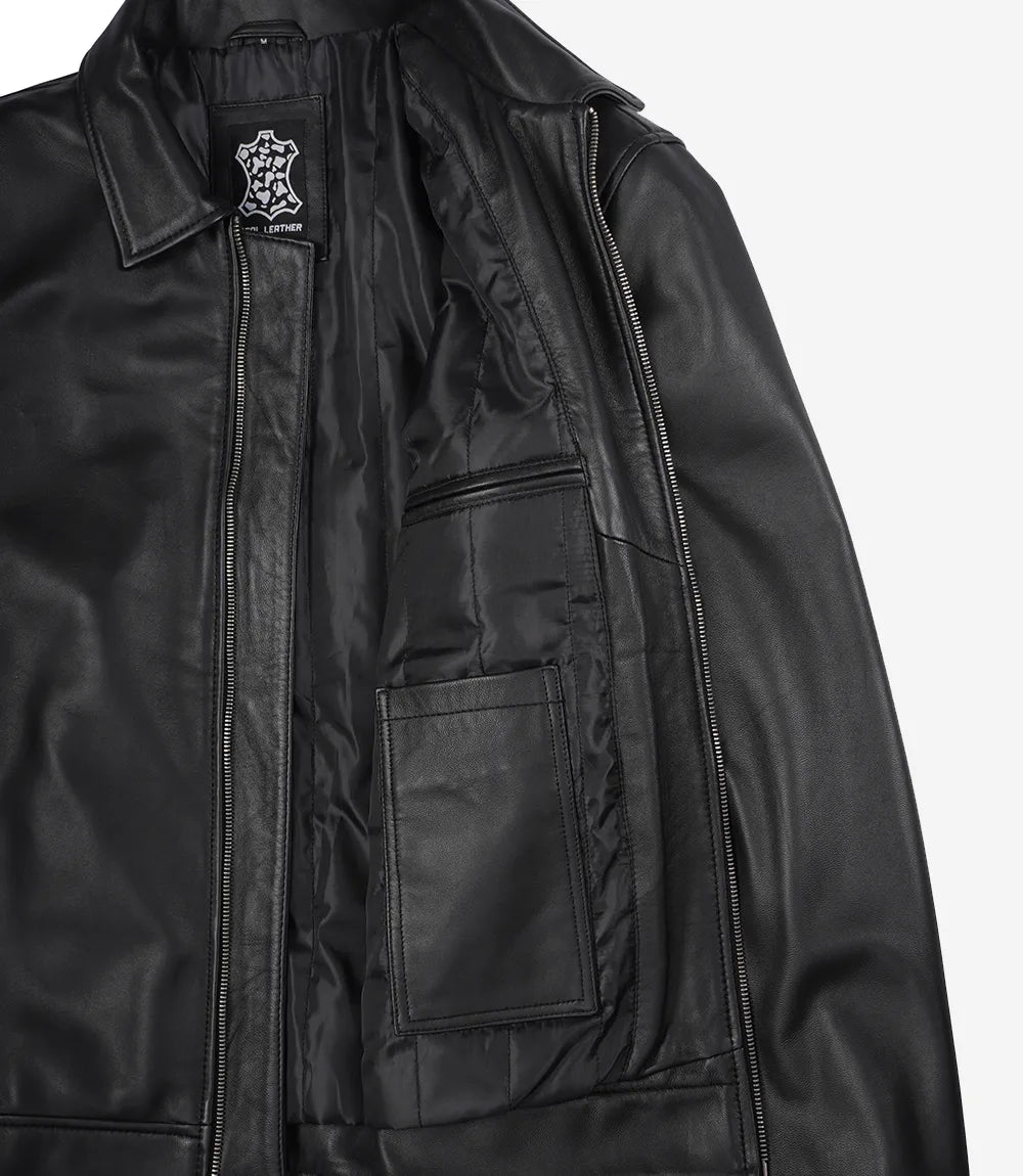 MINIMALISTE : Veste Harrington en cuir noir Tony pour homme