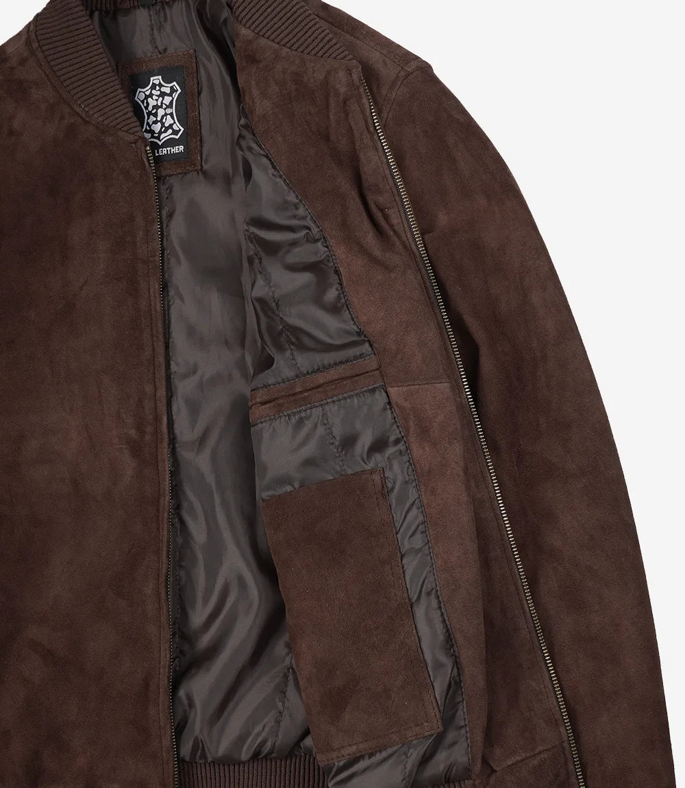 Blouson aviateur en daim marron foncé pour homme