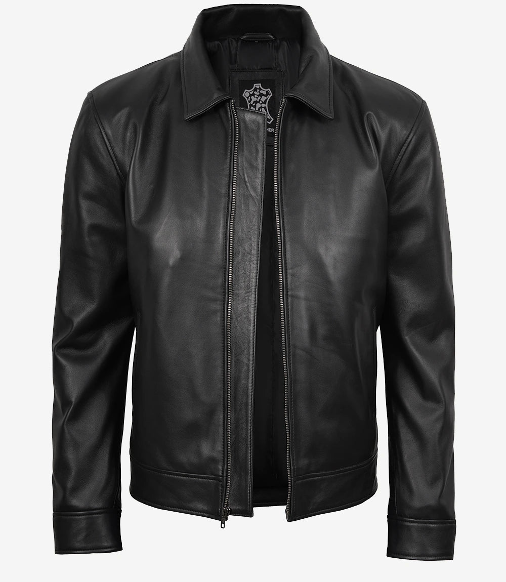MINIMALISTE : Veste Harrington en cuir noir Tony pour homme