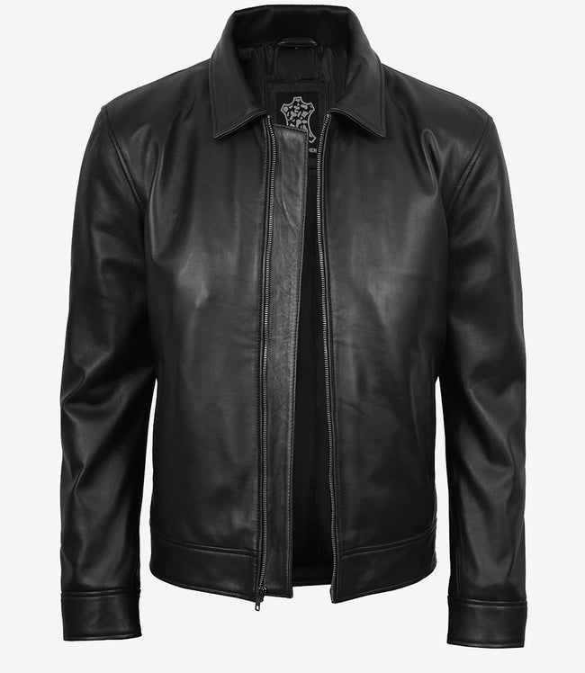 MINIMALISTE : Veste Harrington en cuir noir Tony pour homme