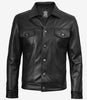 Veste de camionneur en cuir noir à quatre poches pour homme