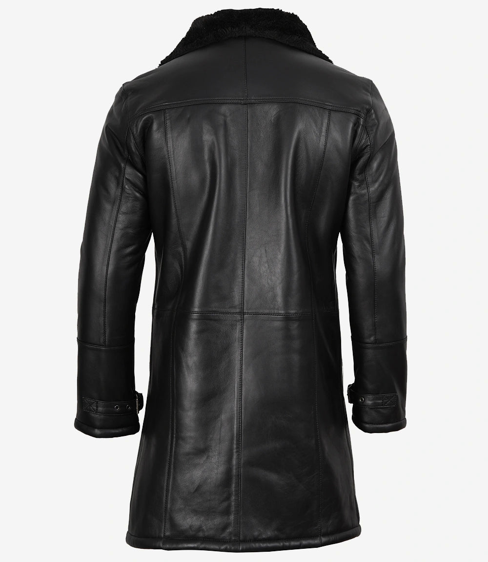 Manteau 3/4 en cuir et peau lainée noire pour homme