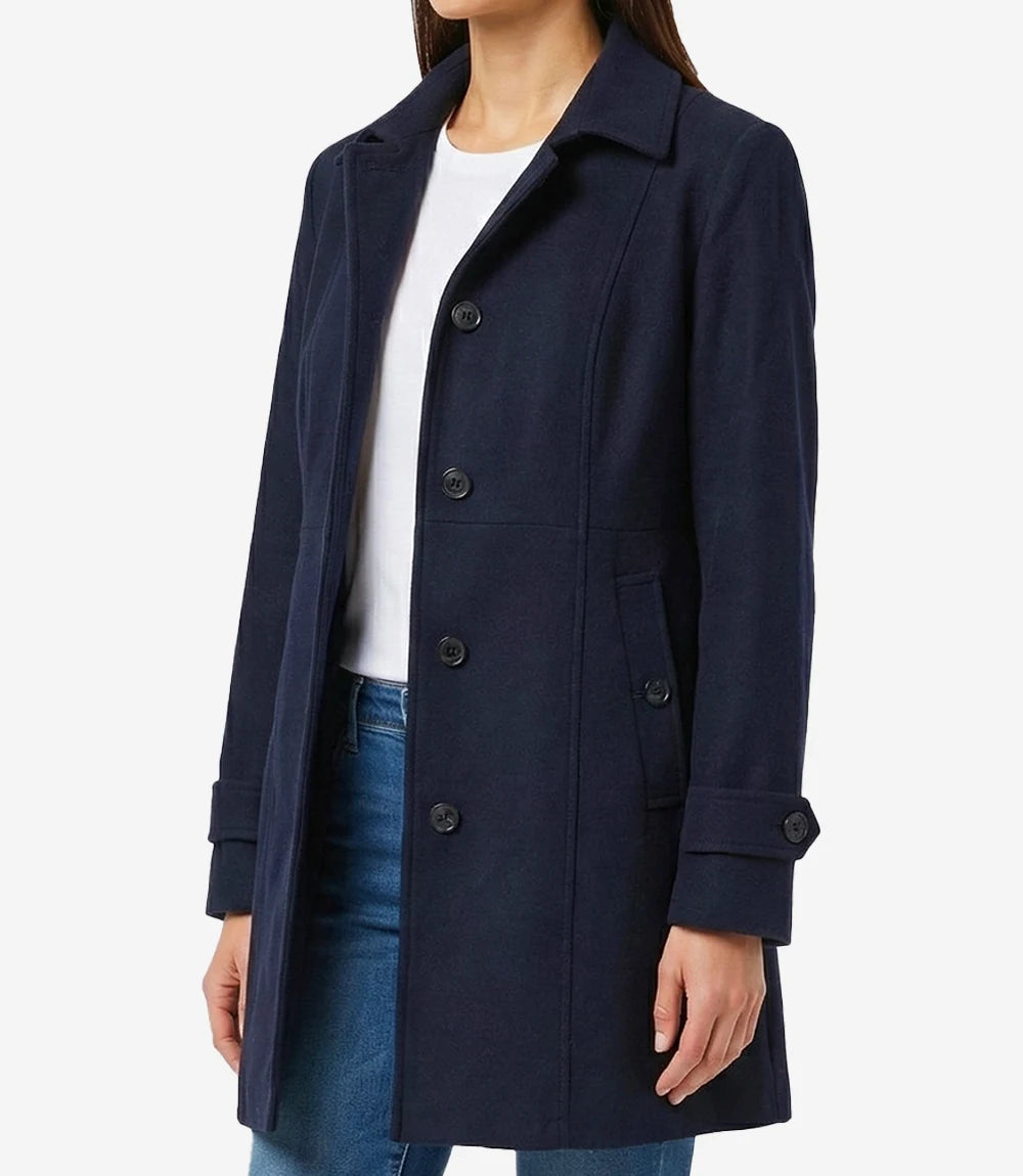 Women’s Mid Length Navy Blue Wool Coat