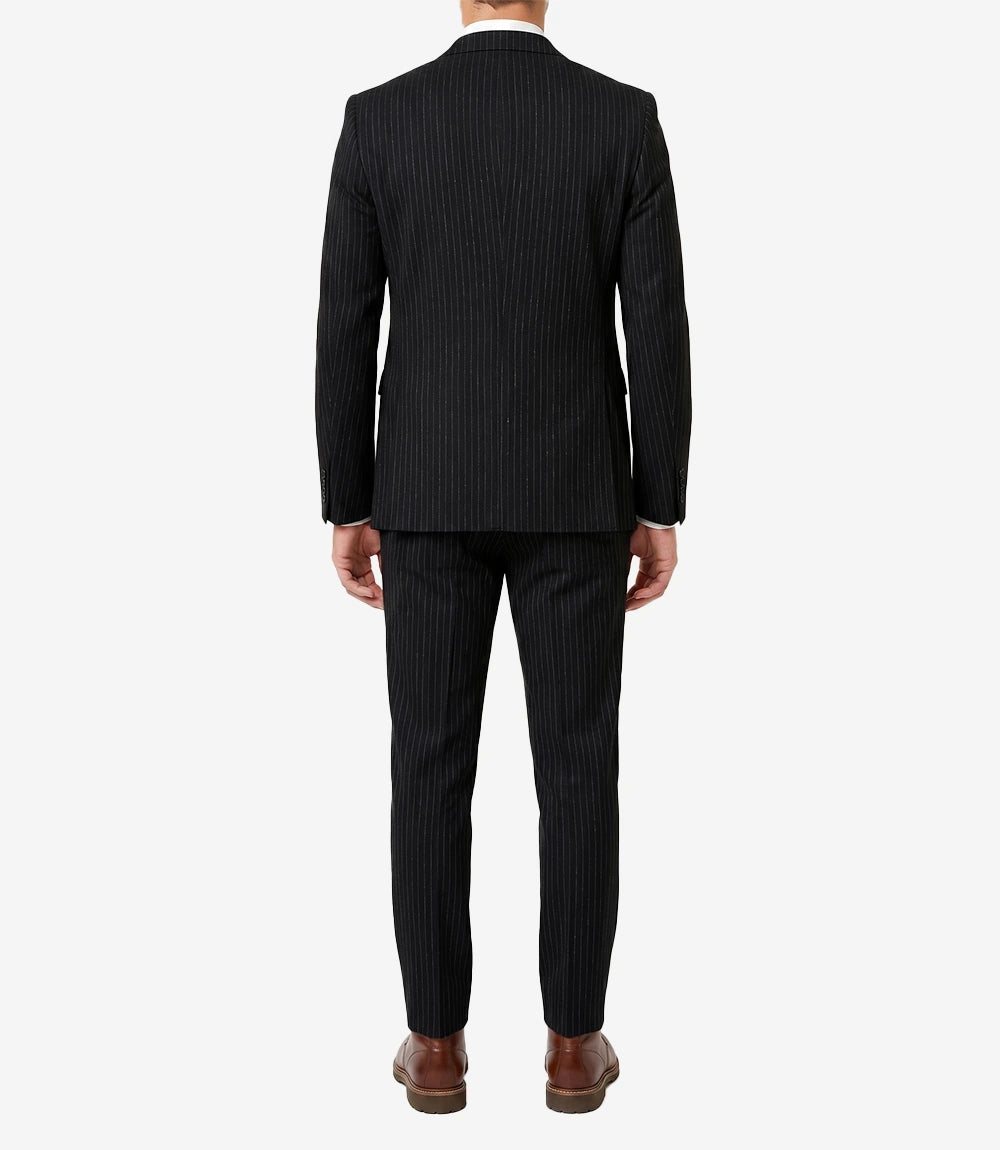 Men's Black Pinstripe Wool-Blend 3-Piece Suit — Notch Lapel
