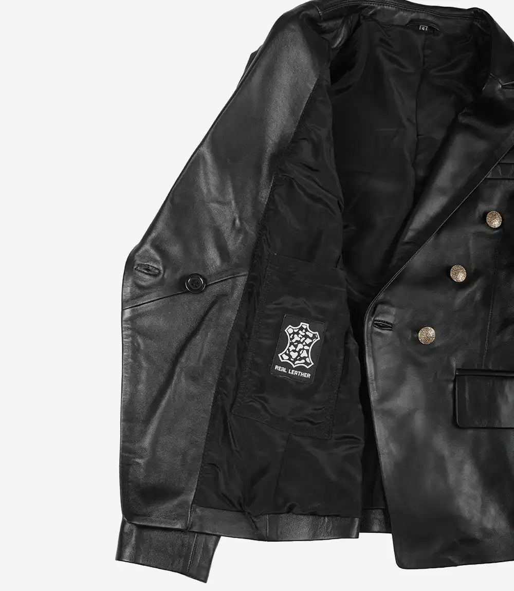 Blazer croisé en cuir noir pour femme Kim