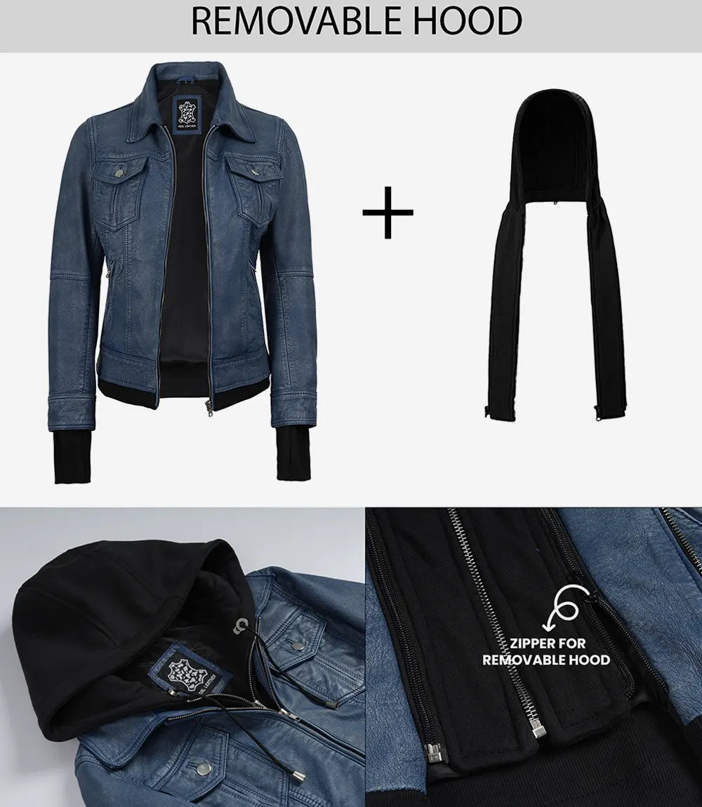 Blouson aviateur en cuir ciré cognac Tralee pour femme avec capuche amovible