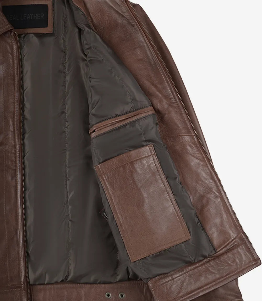Veste en cuir véritable Reeves Harrington Cognac pour homme
