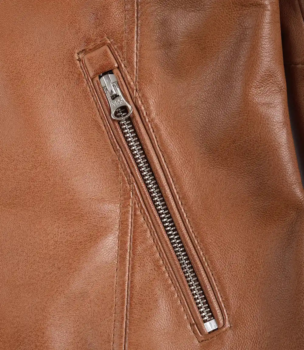 Womens Real Lambskin Leather Tan Biker Jacket