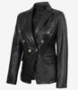 Blazer croisé en cuir noir pour femme Kim