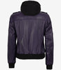 Blouson aviateur en cuir violet pour femme avec capuche amovible