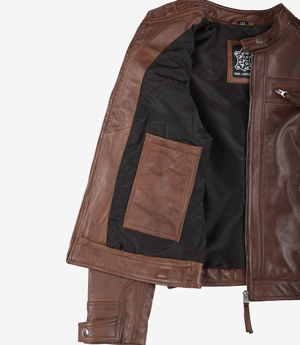 Womens Cognac Real Leather Motorcycle Jacket