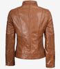 Veste en cuir style motard beige pour femme