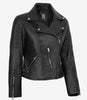 Veste en cuir noir de style motard pour femme