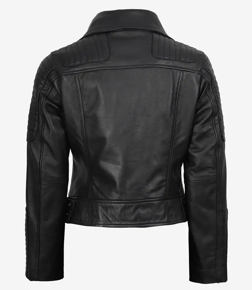 Veste en cuir noir de style motard pour femme