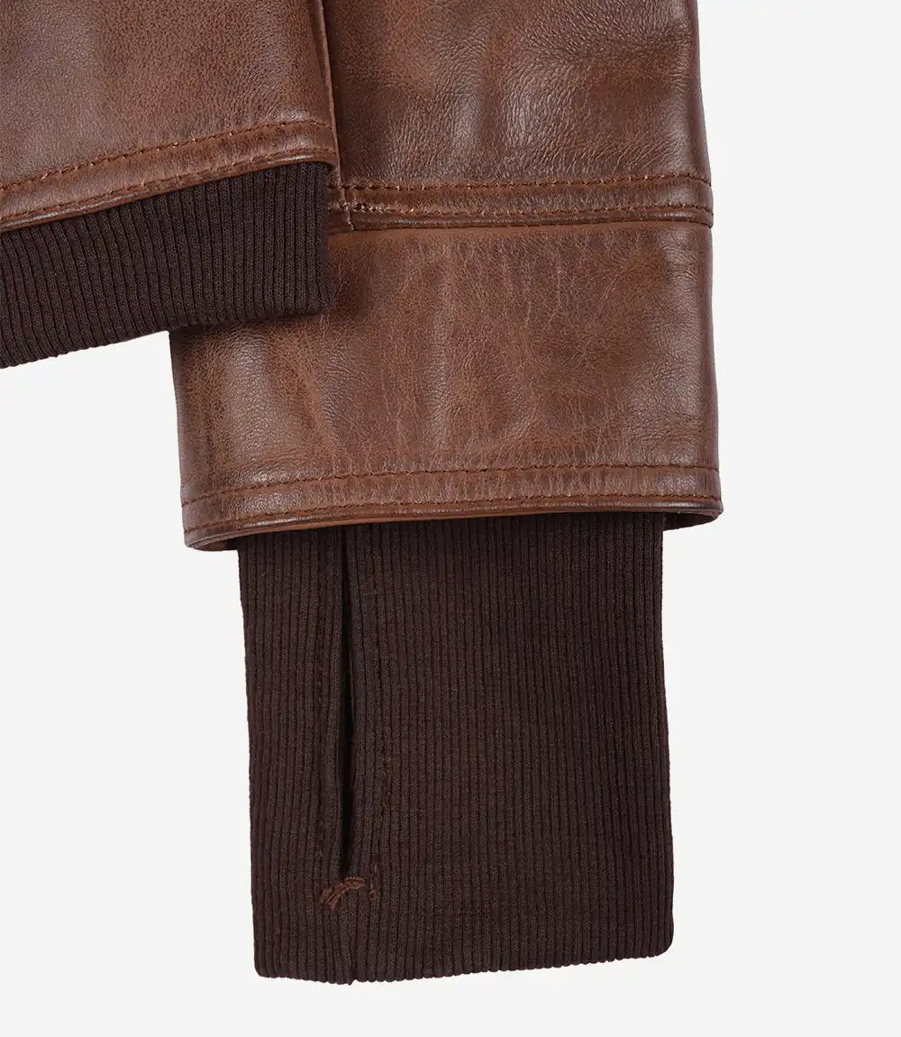 Blouson aviateur en cuir ciré cognac Tralee pour femme avec capuche amovible