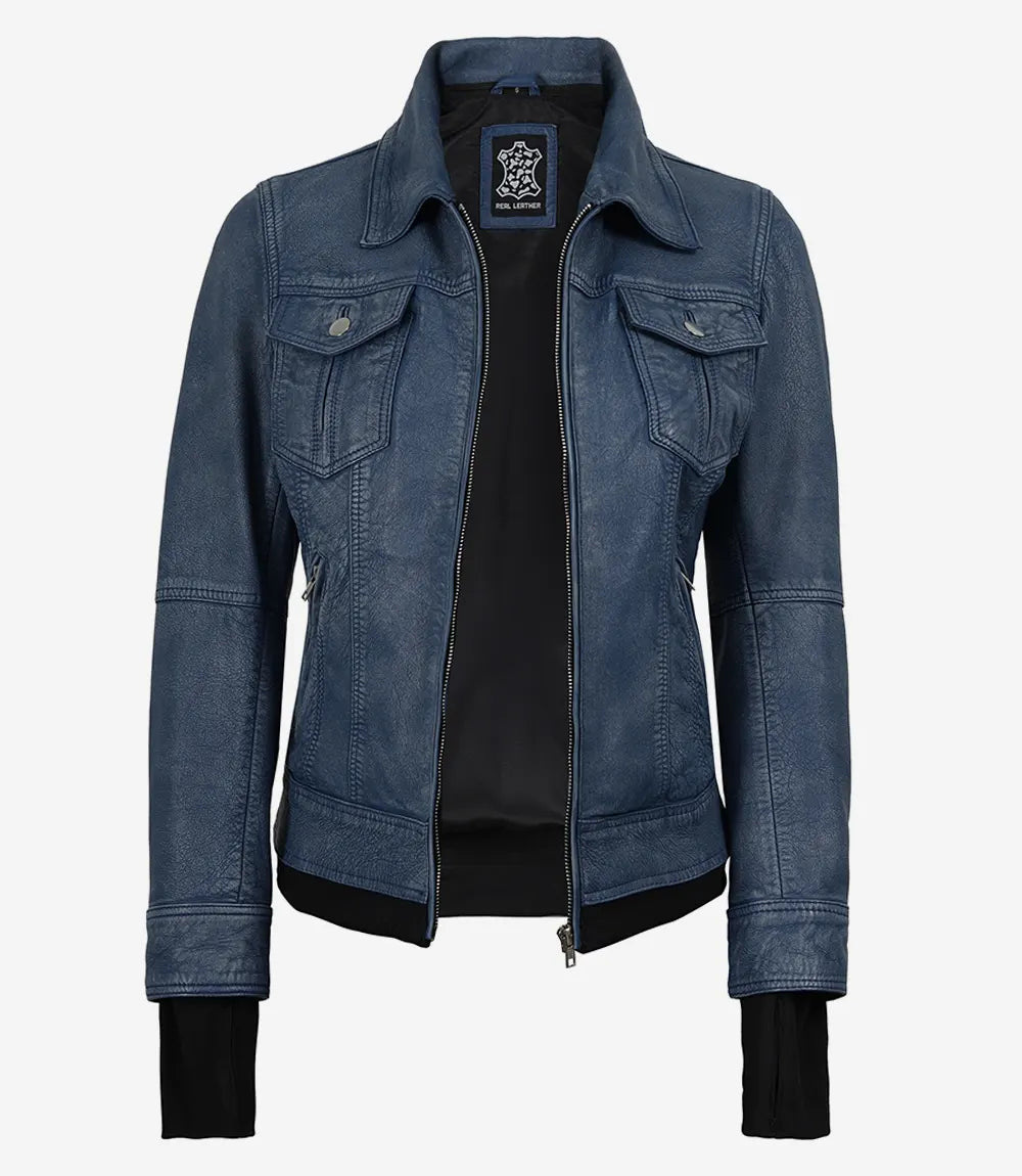 Blouson aviateur en cuir ciré cognac Tralee pour femme avec capuche amovible