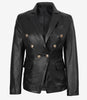 Blazer croisé en cuir noir pour femme Kim