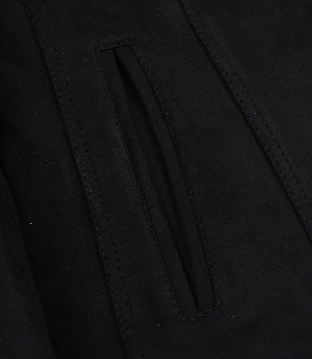 Women's Black Faux Suede Two-Button Closure Blazer