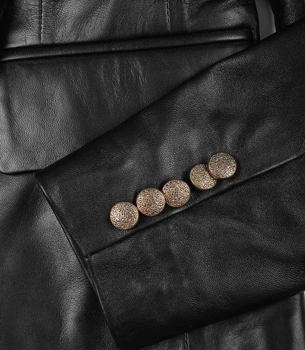 Blazer croisé en cuir noir pour femme Kim