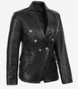 Blazer croisé en cuir noir pour femme Kim