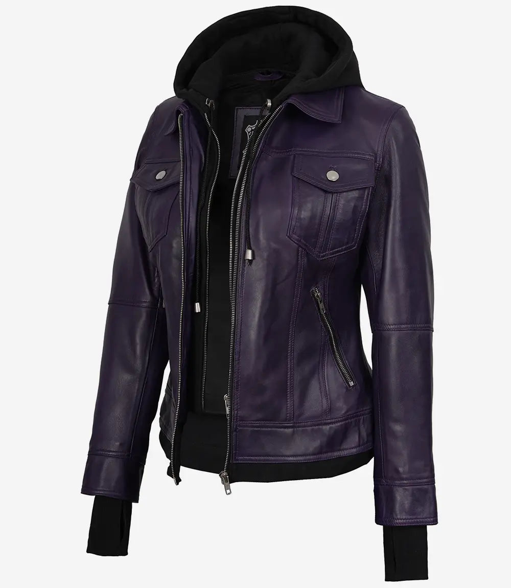 Blouson aviateur violet à capuche pour femme