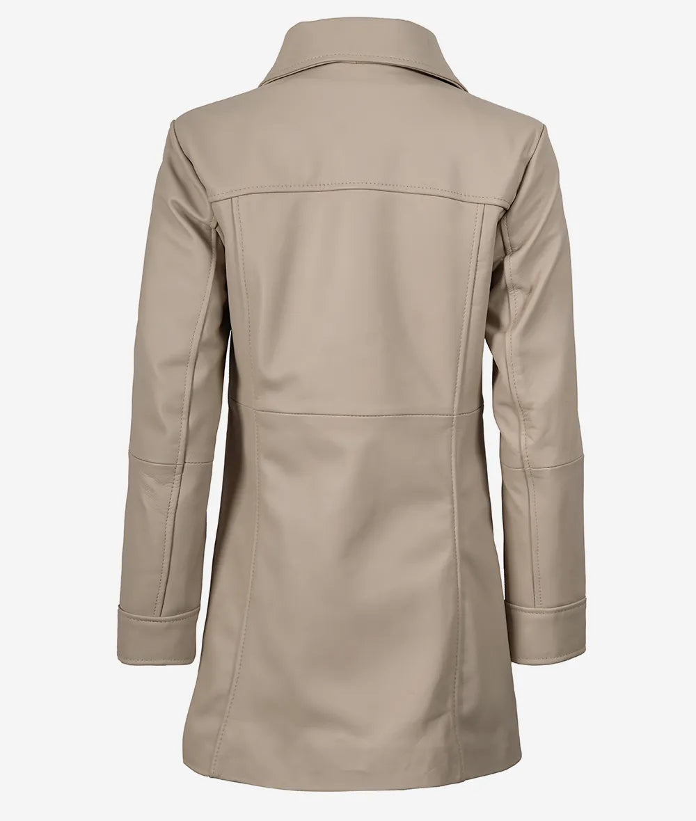 Manteau 3/4 beige en cuir d'agneau véritable pour femme