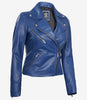 Womens Real Lambskin Leather Blue Moto Jacket