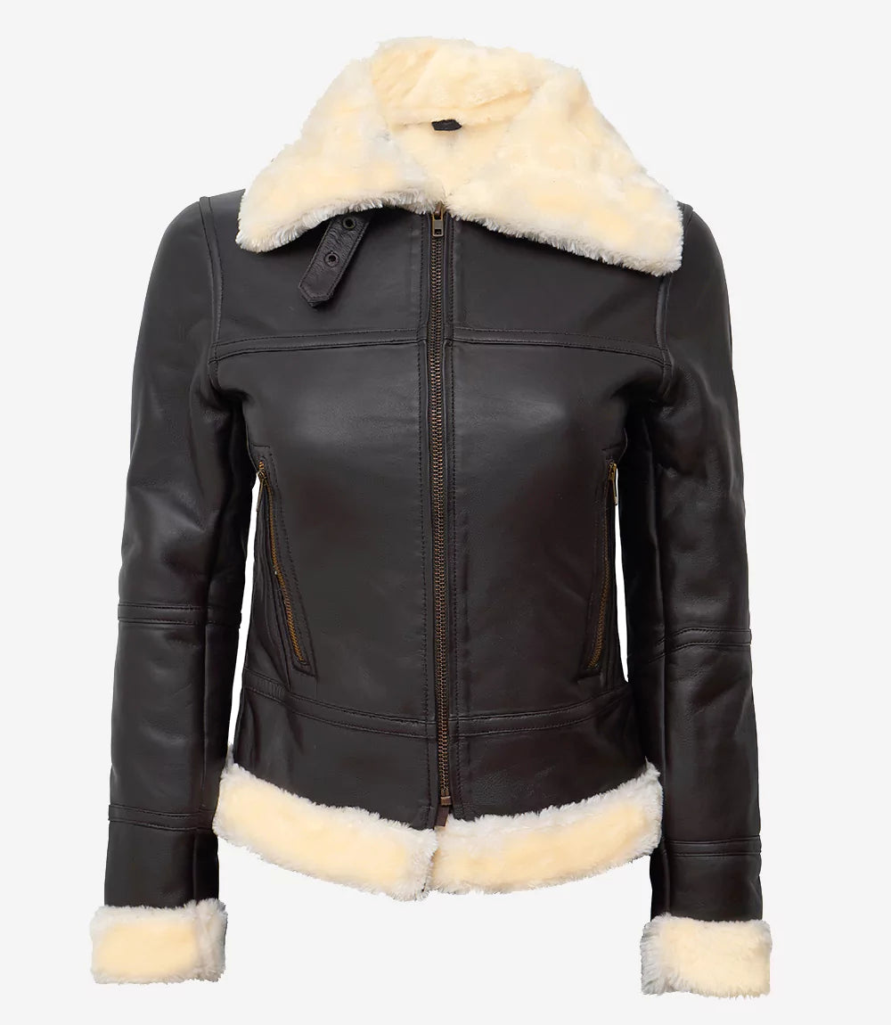 Women Brown Shearling Lined B3 Bomber Jacket
