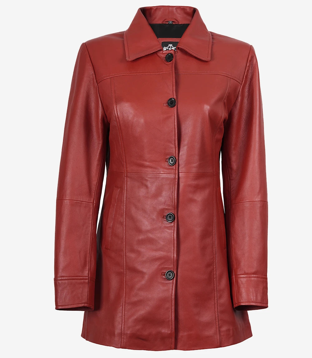 Womens Real Leather Red Coat