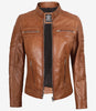 Veste en cuir style motard beige pour femme