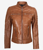 Veste en cuir style motard beige pour femme