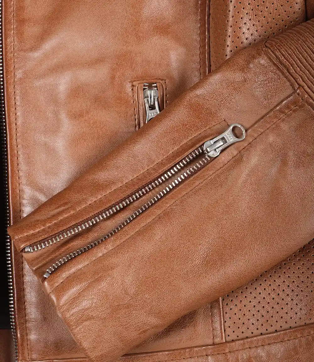 Veste en cuir style motard tan pour femme