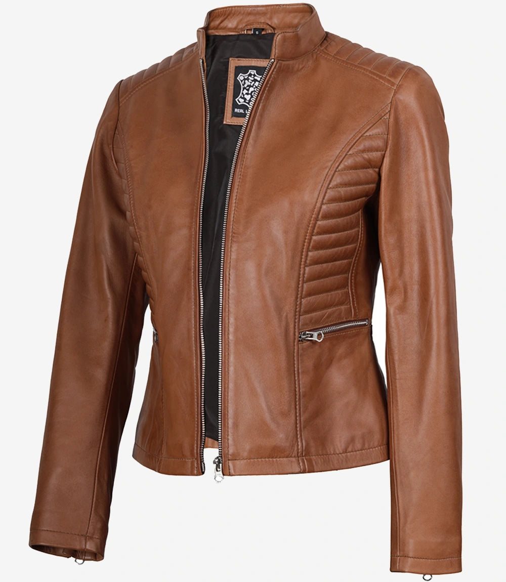 Rachel Womens Cognac Leather Jacket