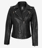 Women's Biker Style Black Leather Jacket with Hood