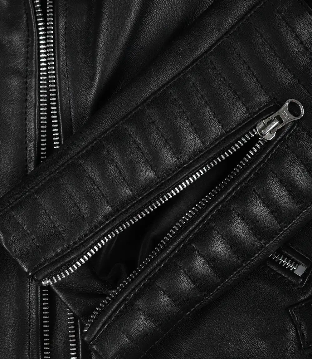 Veste en cuir noir de style motard pour femme