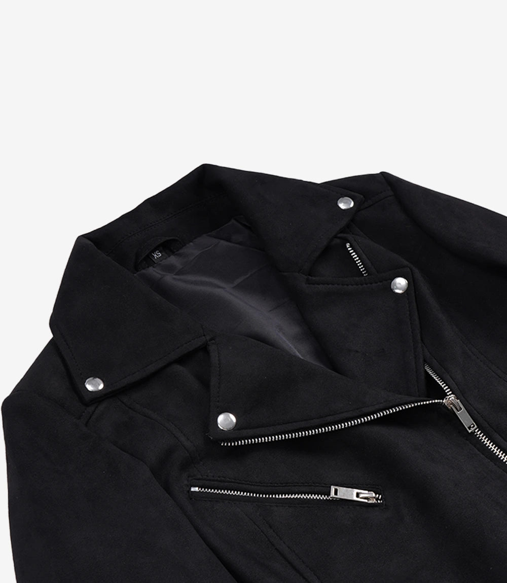 Women's Black Faux Suede Biker Jacket – Asymmetrical Zip