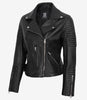 Veste en cuir noir de style motard pour femme