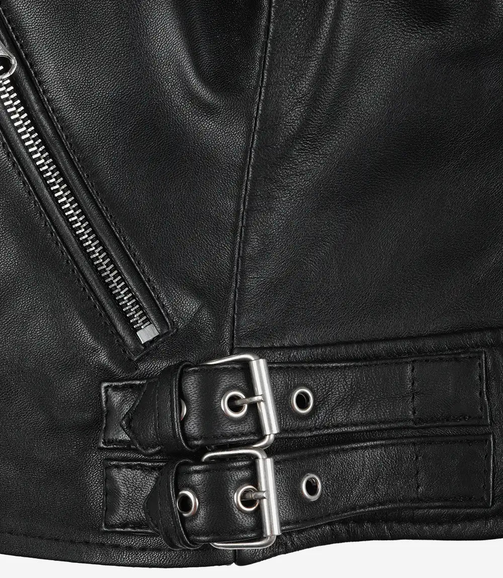 Veste en cuir noir de style motard pour femme