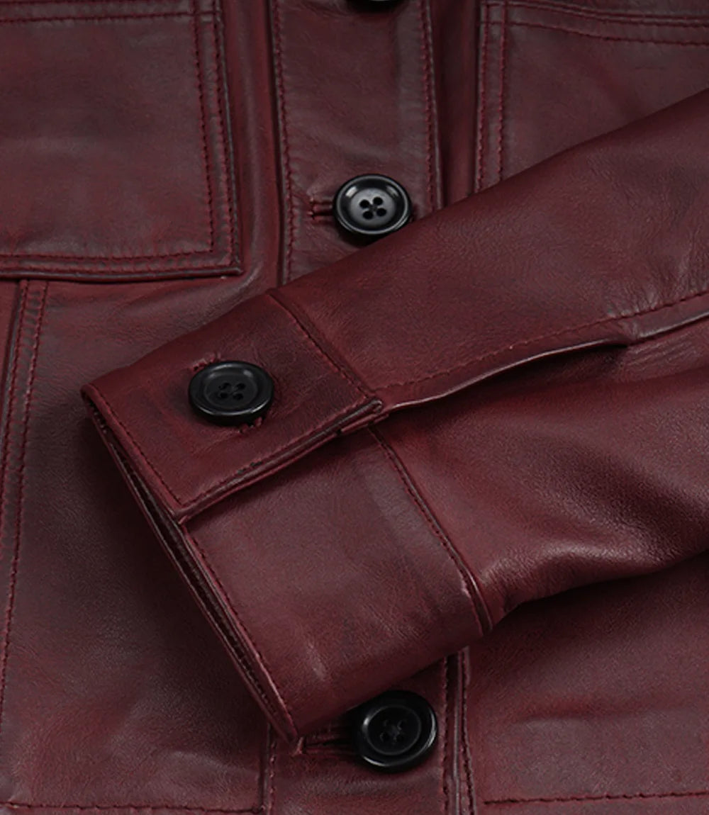 Women's Burgundy Waxed Cropped Leather Jacket