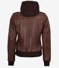 Blouson aviateur en cuir cognac pour femme avec capuche amovible
