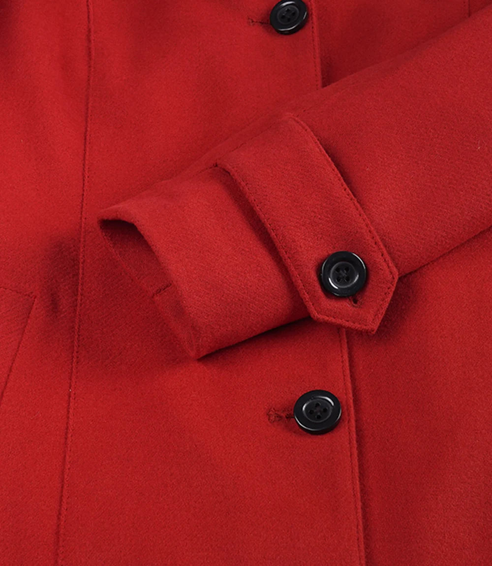 Womens Knee Length Red Wool Blend Coat