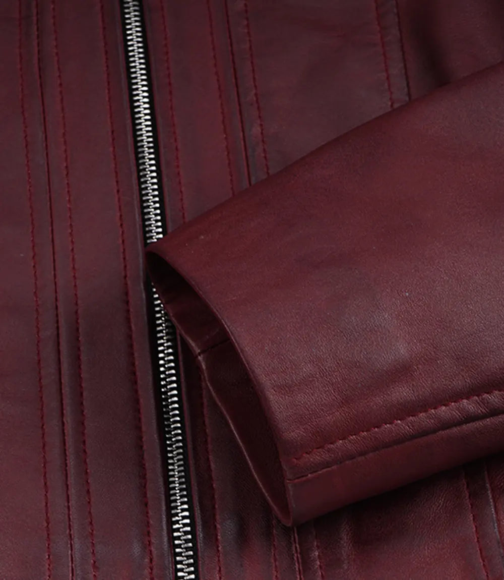 Women's Maroon Waxed Leather Cropped Jacket