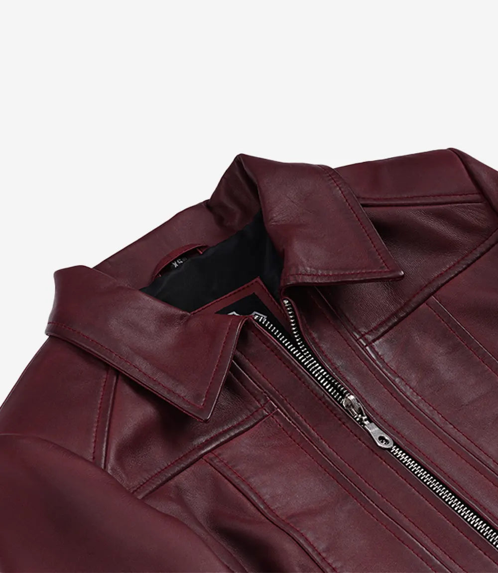 Women's Maroon Waxed Leather Cropped Jacket