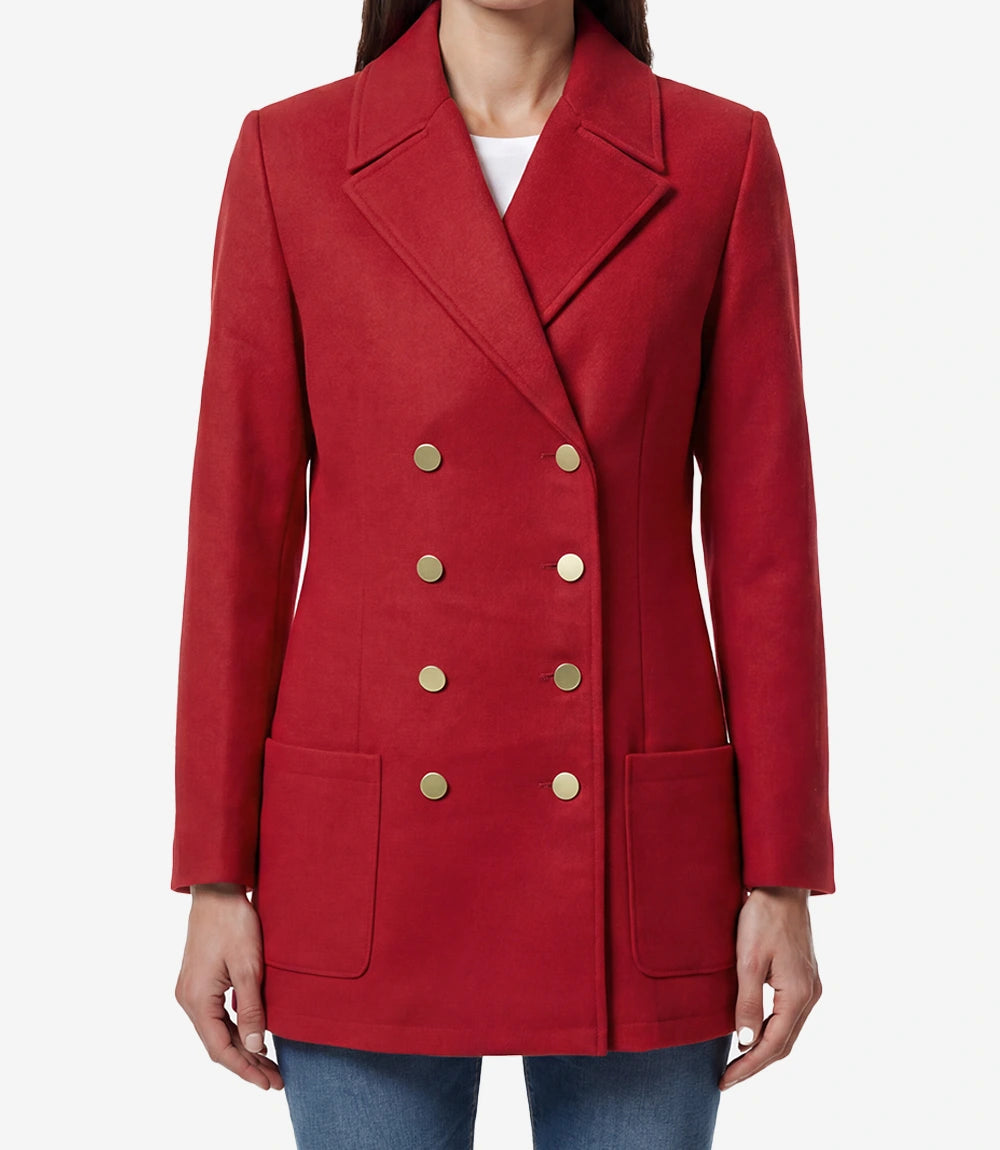 Women's Red Double-Breasted Wool Blazer – Peak Lapel